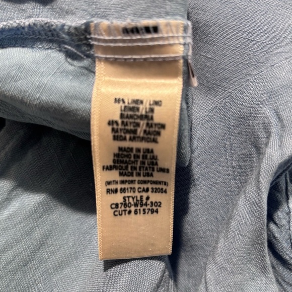 CLOTH & STONE Sz L wide Leg V-Nexk Blue Jumpsuit 80% Linen Anthropologie - Picture 10 of 11